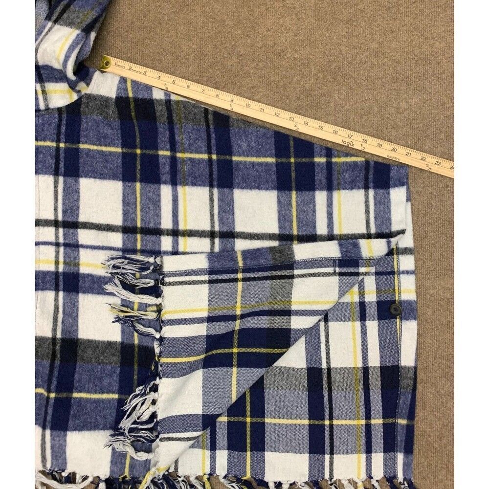 Quiksilver Poncho Womens Wool Hooded Zip-Up Ponchito Blue Plaid Fringe - Picture 7 of 7